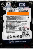 Western Digital Scorpio Blue WD5000BEVT-80HXZT1 WD5000BEVT 23 JAN 2011 THAILAND  SATA front side